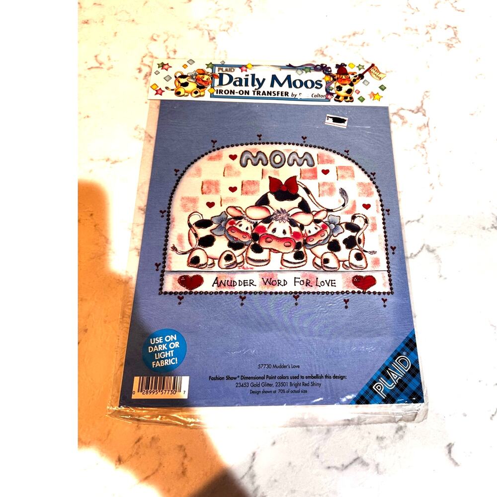 vintage 90s Plaid Daily Moos Heat Iron-On Transfer by artist Rose Calton country